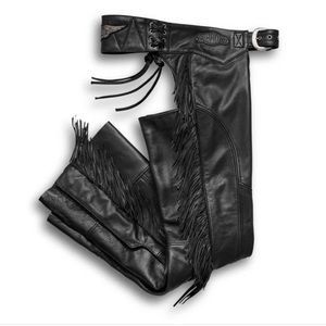 Harley Davidson Women’s Boone Fringed Leather Chaps. Size Large.